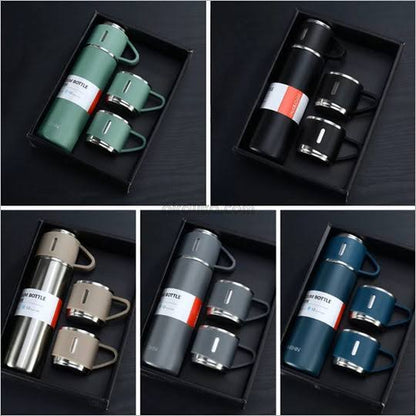 3-Cup 500ml Double-Layer Stainless Steel Vacuum Flask Set