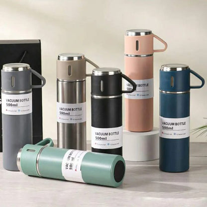 3-Cup 500ml Double-Layer Stainless Steel Vacuum Flask Set