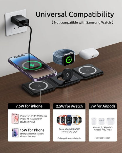 3-in-1 Foldable Magnetic Wireless Charger – Fast Charging Travel Pad