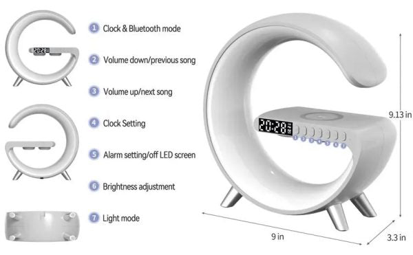 G63 RGB Bluetooth Speaker with 10W Wireless Charging, LED Night Light, Alarm Clock & Desk Lamp