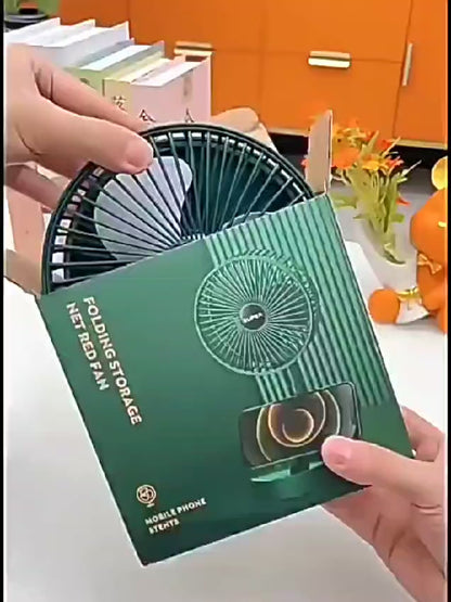 Rechargeable Portable Telescopic Folding Fan | USB Foldable Desk & Floor Fan | Adjustable Height & 3-Speed Settings