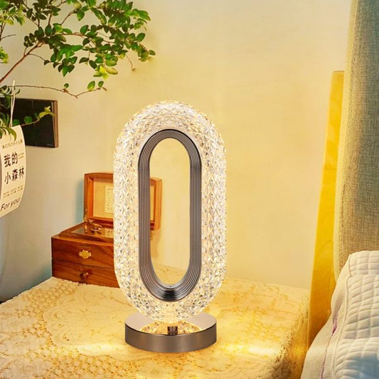 Rechargeable Luxury Crystal Table Lamp – Elegant Oval Design, Touch Control with 3 Colors