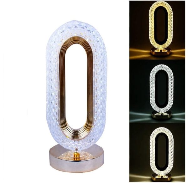 Rechargeable Luxury Crystal Table Lamp – Elegant Oval Design, Touch Control with 3 Colors