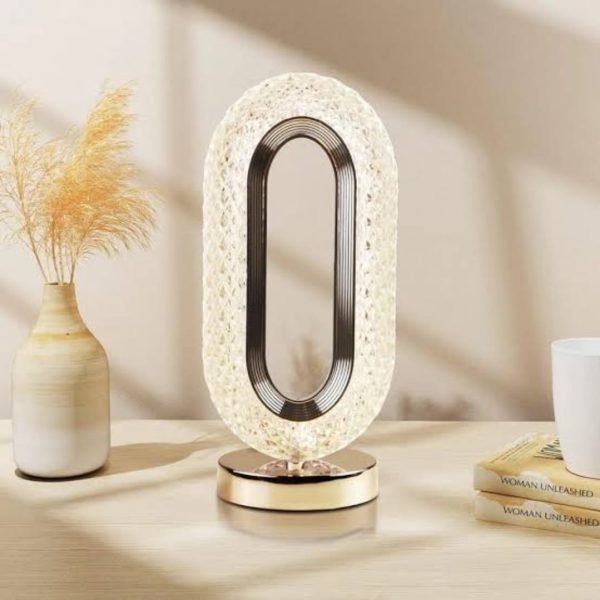 Rechargeable Luxury Crystal Table Lamp – Elegant Oval Design, Touch Control with 3 Colors